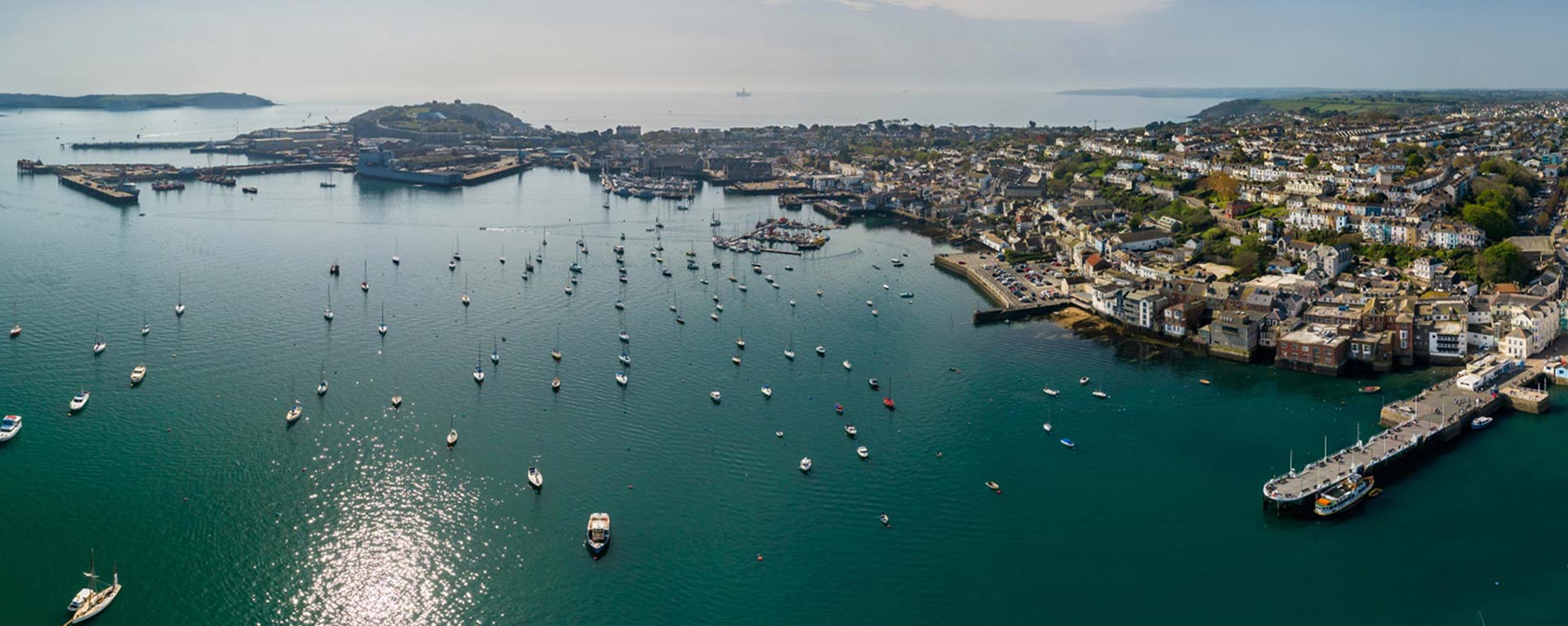 The harbour and town of Falmouth in Cornwall, England
